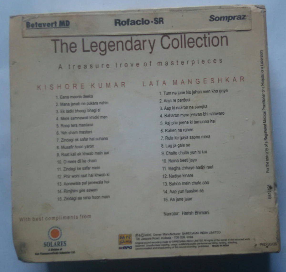 The Legendary Collection ( Kishore Kumar / Lata Mangeshkar ) 2 CD Set ...